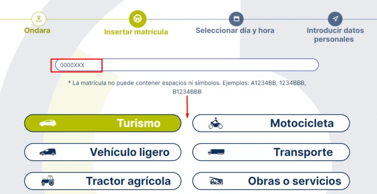 seleccionar tipo de vehículo